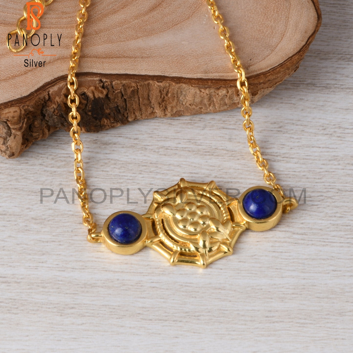 Lapis Round 925 Sterling Silver Plam Bracelet