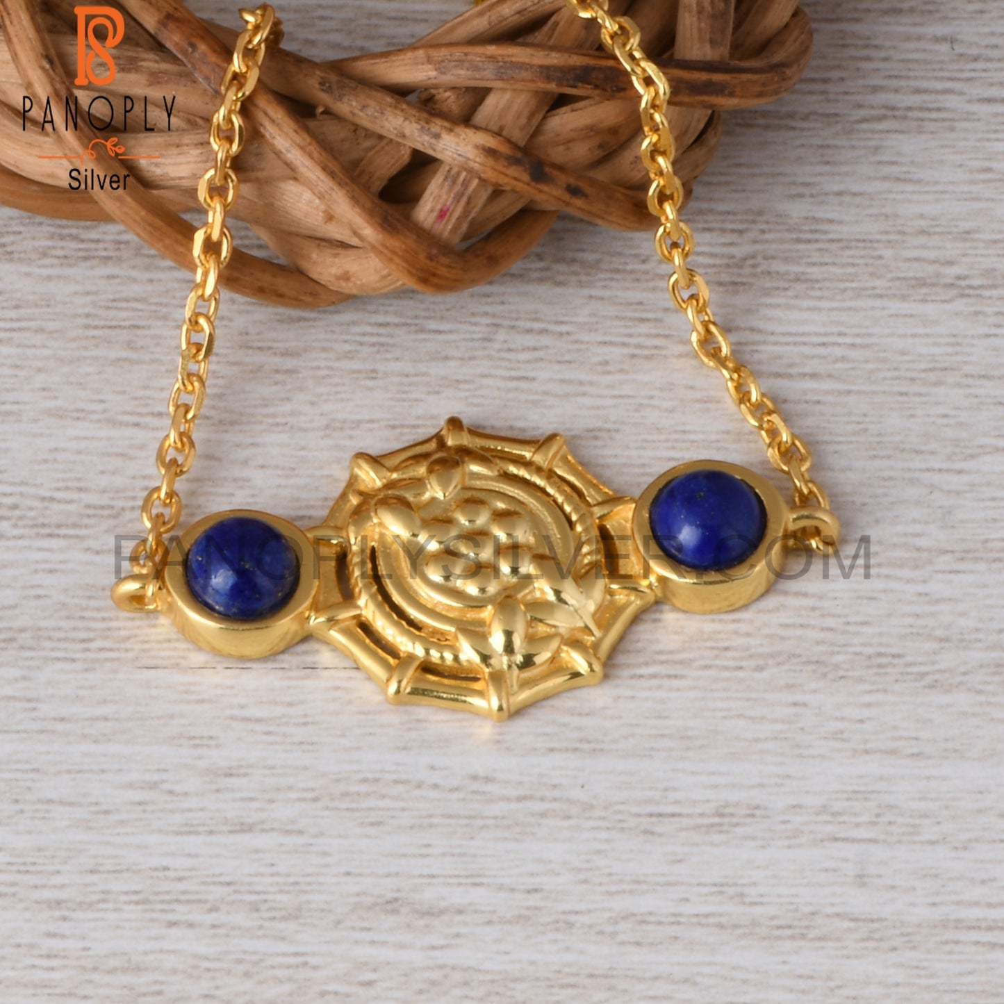 Lapis Round 925 Sterling Silver Plam Bracelet