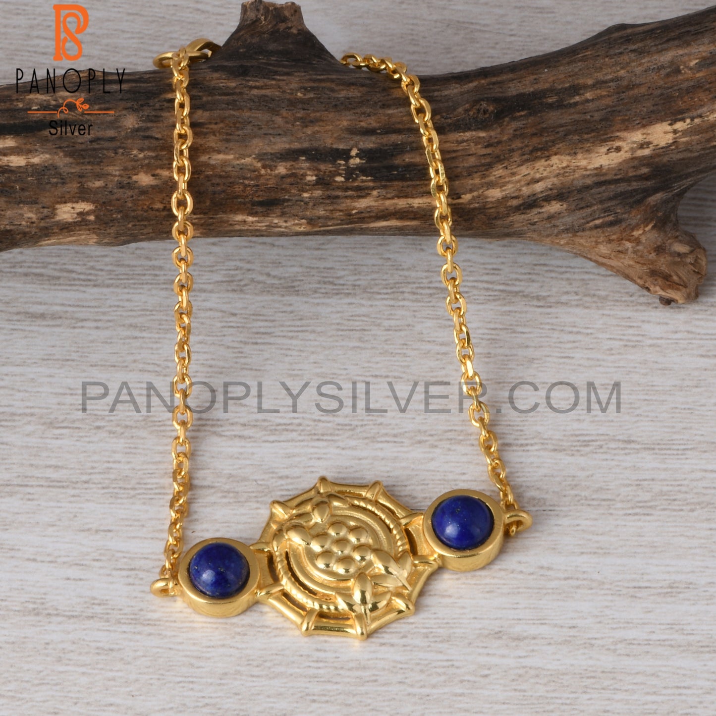 Lapis Round 925 Sterling Silver Plam Bracelet