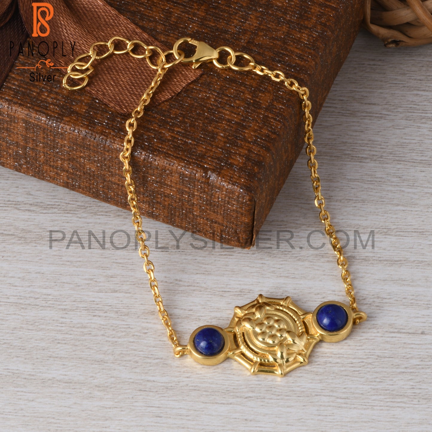 Lapis Round 925 Sterling Silver Plam Bracelet