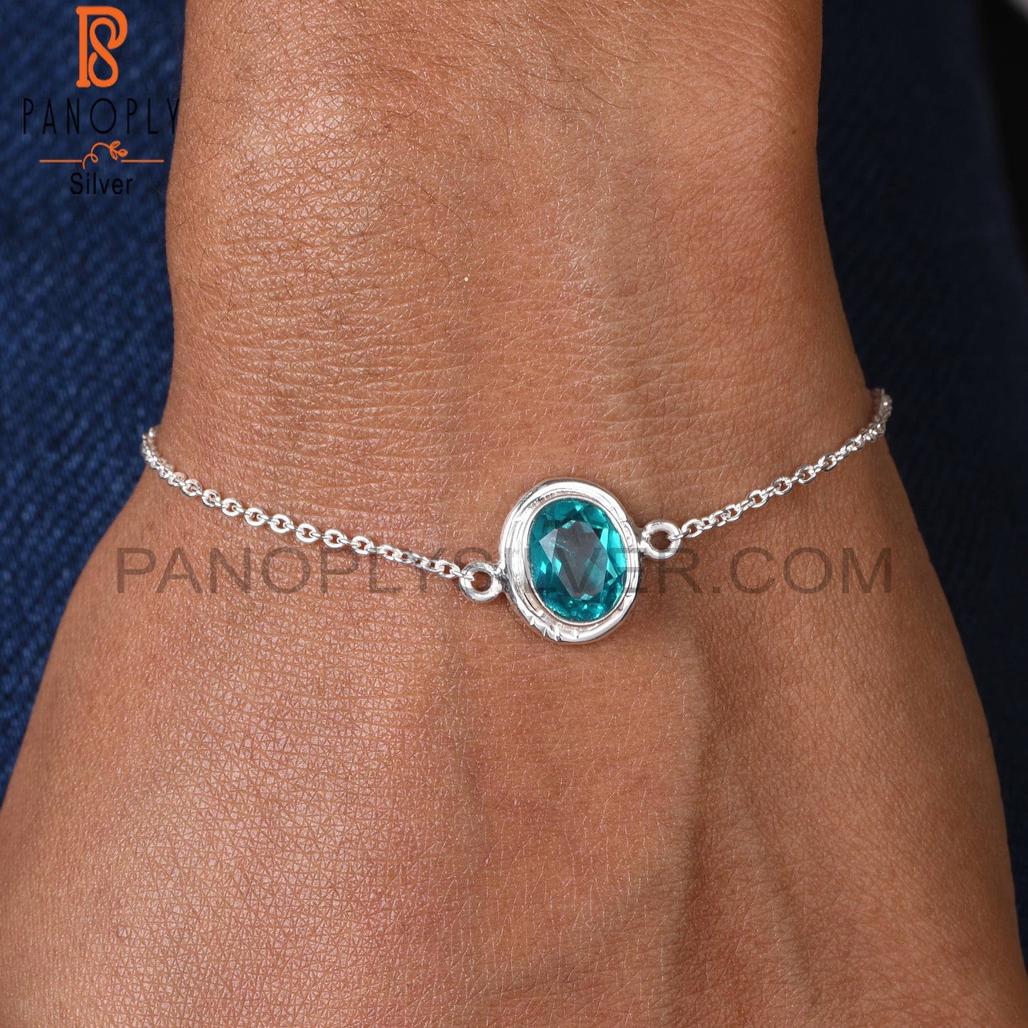 Doublet Santamaria Aquamarine Quartz 925 Silver Bracelet