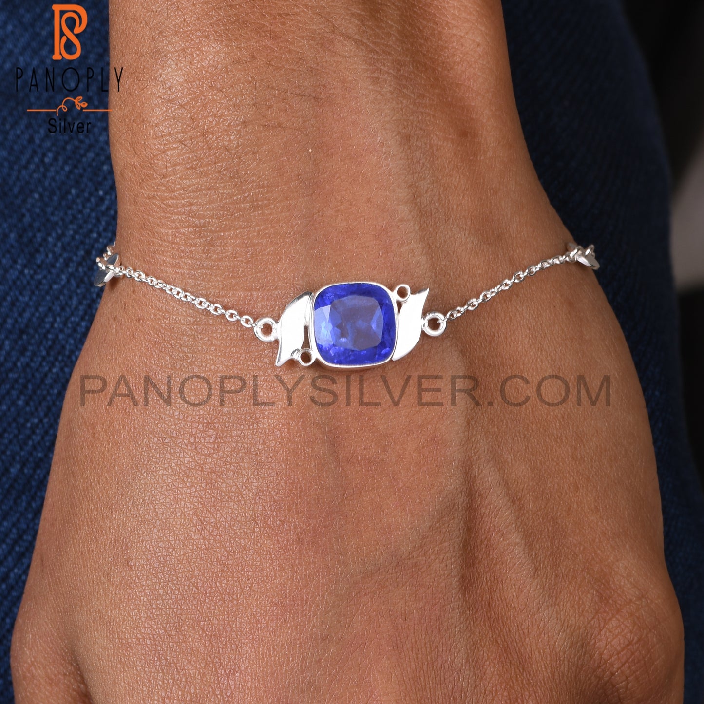 Doublet Tanzanite Quartz Cushion Shape 925 Silver Bracelet