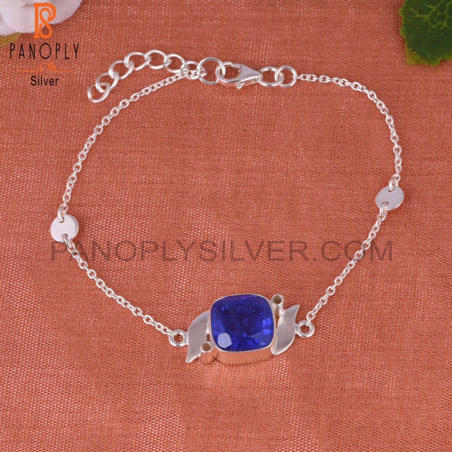 Doublet Tanzanite Quartz Cushion Shape 925 Silver Bracelet