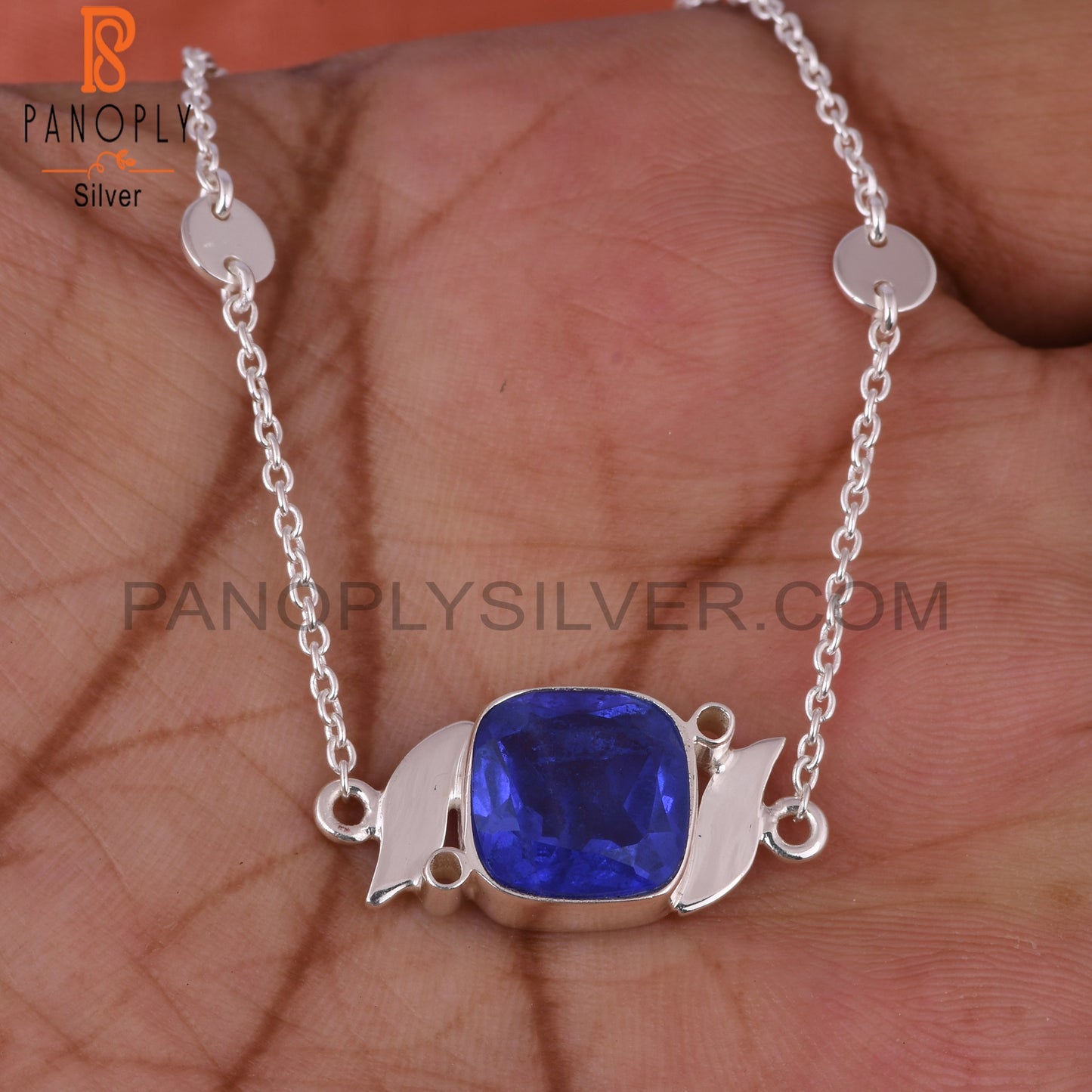 Doublet Tanzanite Quartz Cushion Shape 925 Silver Bracelet