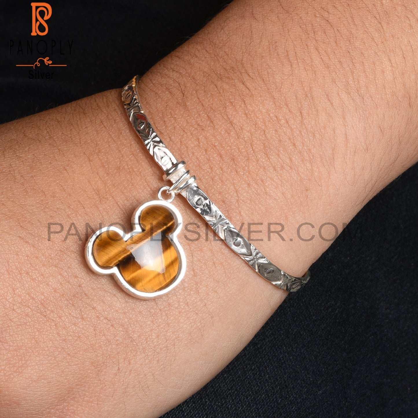 Tiger Eye Yellow Mouse 925 Sterling Silver Wrist Bracelet