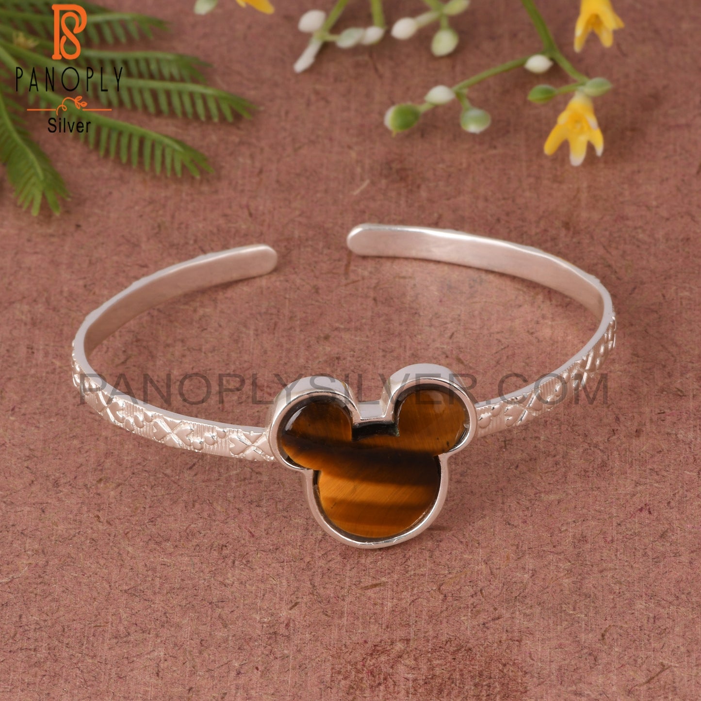 Tiger Eye Yellow Mouse Shape 925 Sterling Silver Bracelet