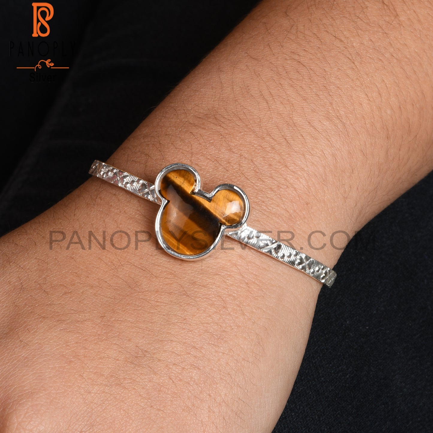 Tiger Eye Yellow Mouse Shape 925 Sterling Silver Bracelet