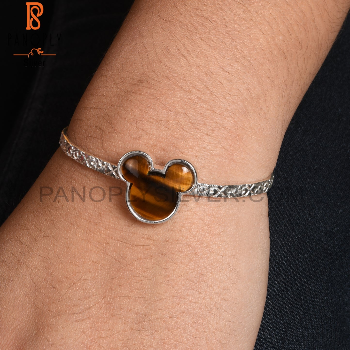 Tiger Eye Yellow Mouse Shape 925 Sterling Silver Bracelet