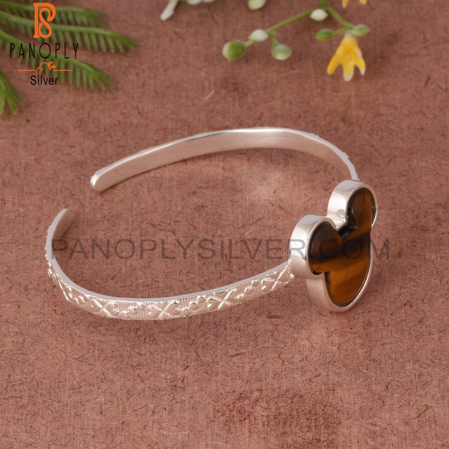 Tiger Eye Yellow Mouse Shape 925 Sterling Silver Bracelet