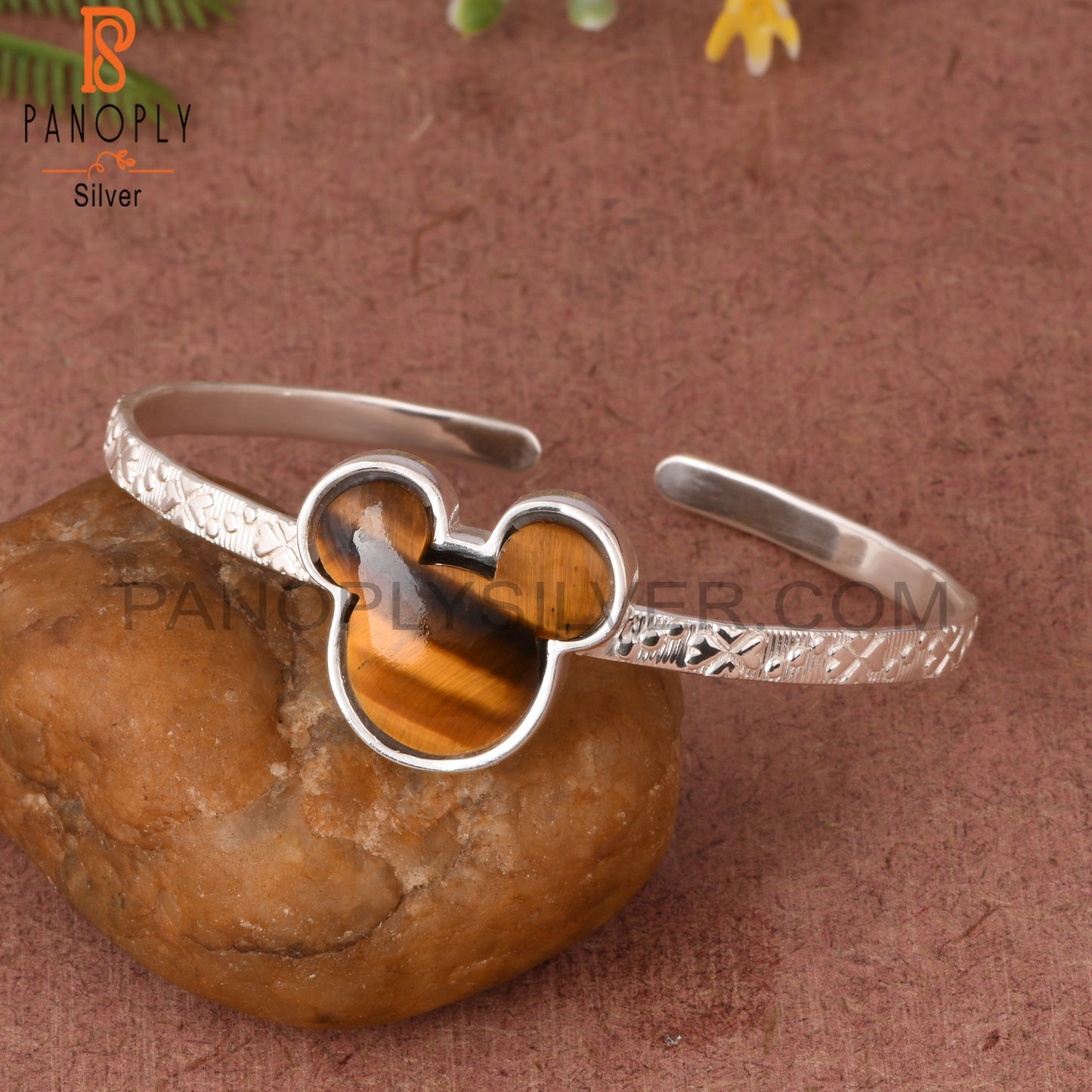 Tiger Eye Yellow Mouse Shape 925 Sterling Silver Bracelet