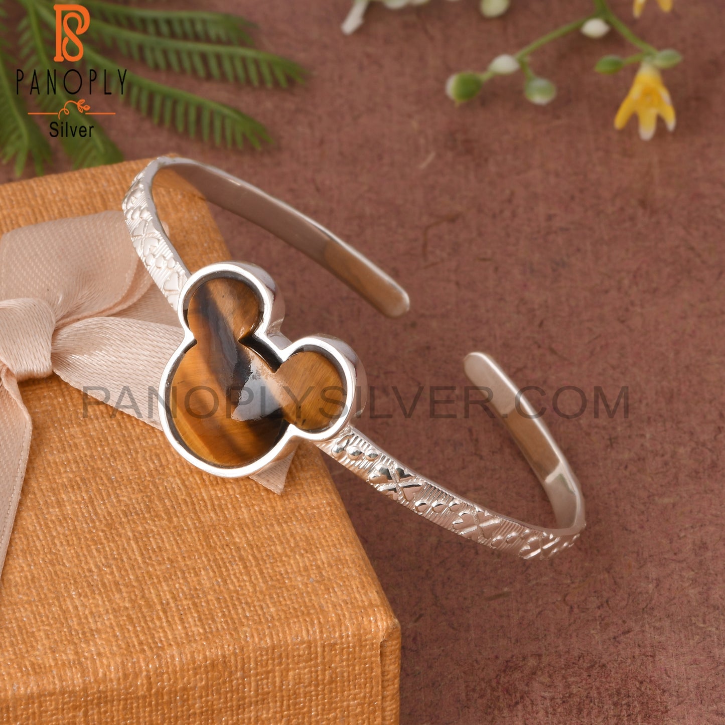 Tiger Eye Yellow Mouse Shape 925 Sterling Silver Bracelet