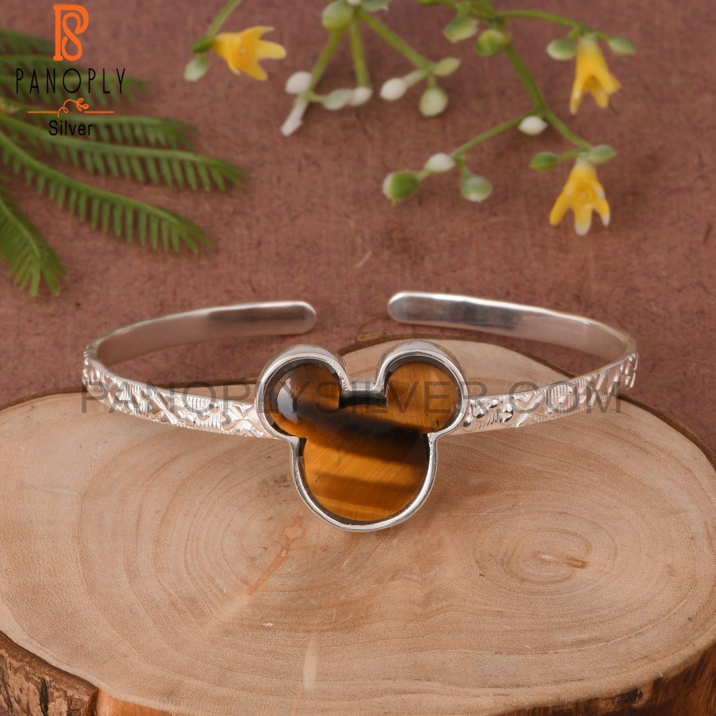 Tiger Eye Yellow Mouse Shape 925 Sterling Silver Bracelet