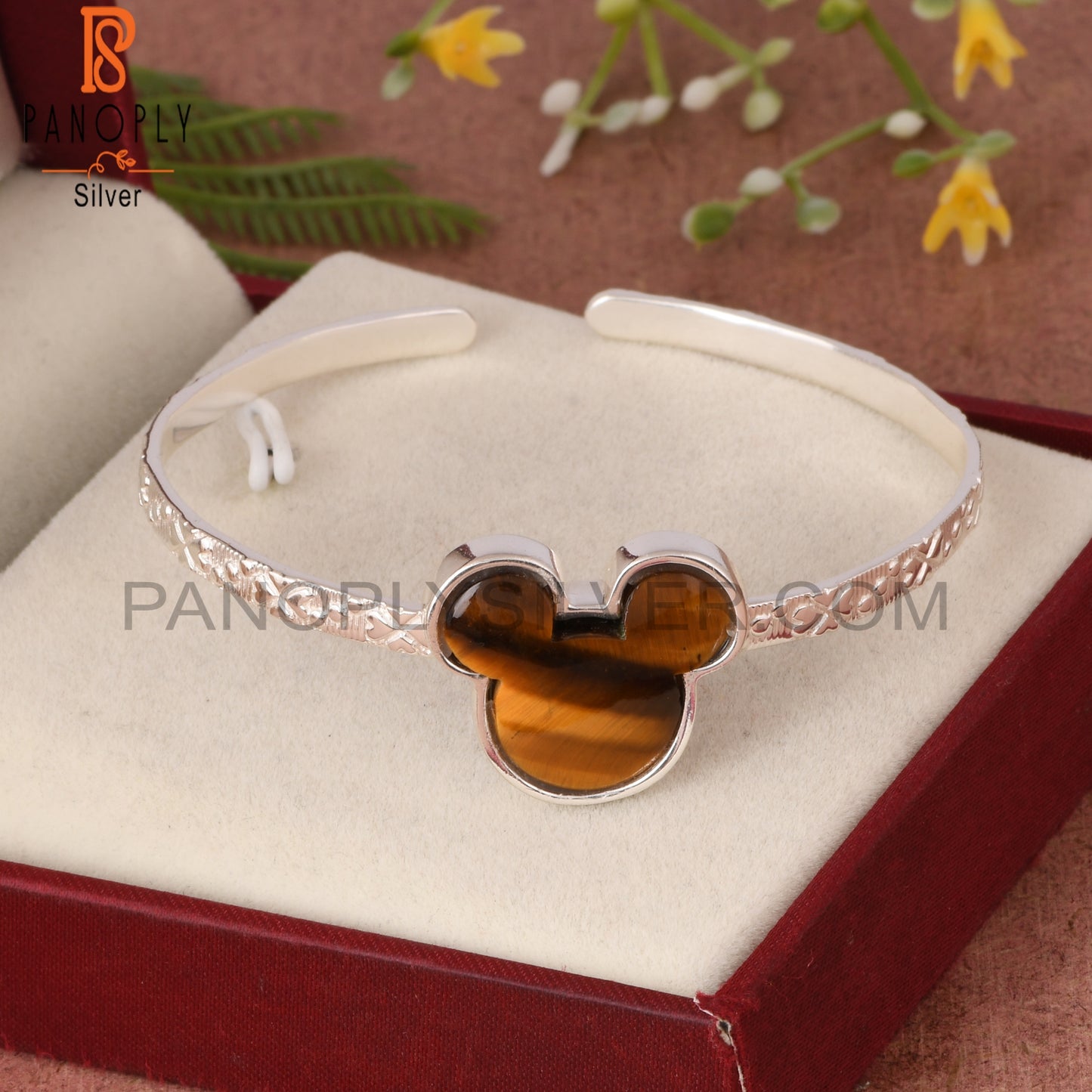 Tiger Eye Yellow Mouse Shape 925 Sterling Silver Bracelet