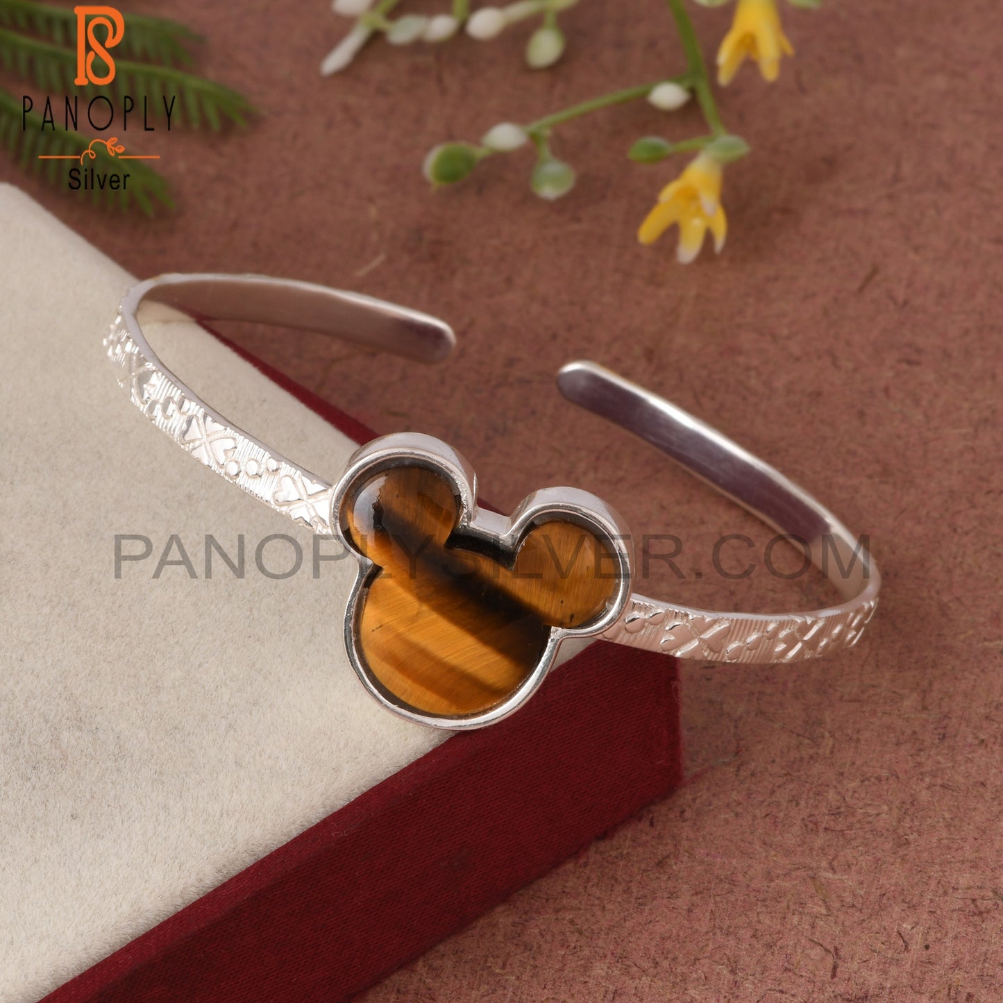 Tiger Eye Yellow Mouse Shape 925 Sterling Silver Bracelet