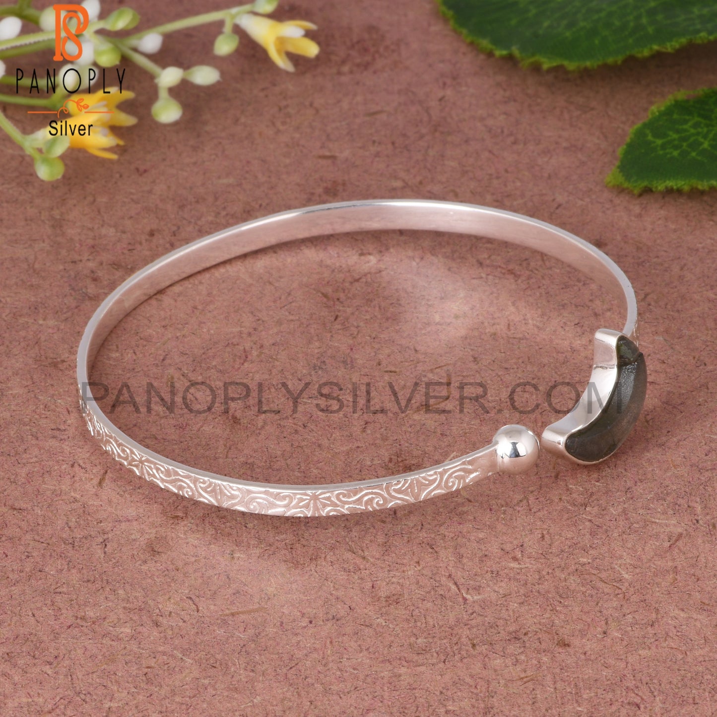 Labradorite Moon 925 Silver Filigree Band Moon Bracelet