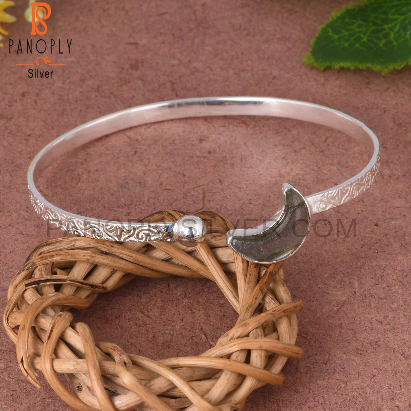 Labradorite Moon 925 Silver Filigree Band Moon Bracelet