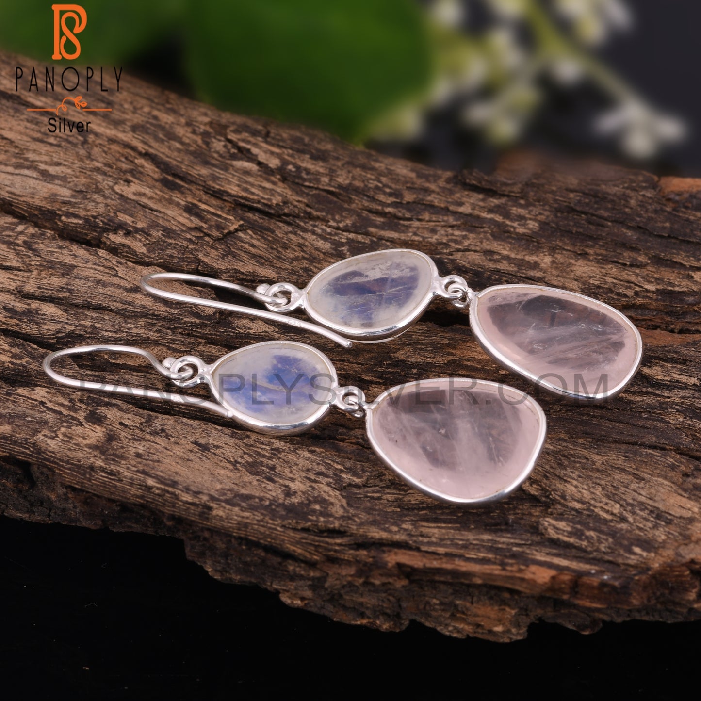 Rainbow Moonstone & Rose Quartz 925 Sterling Silver Earrings
