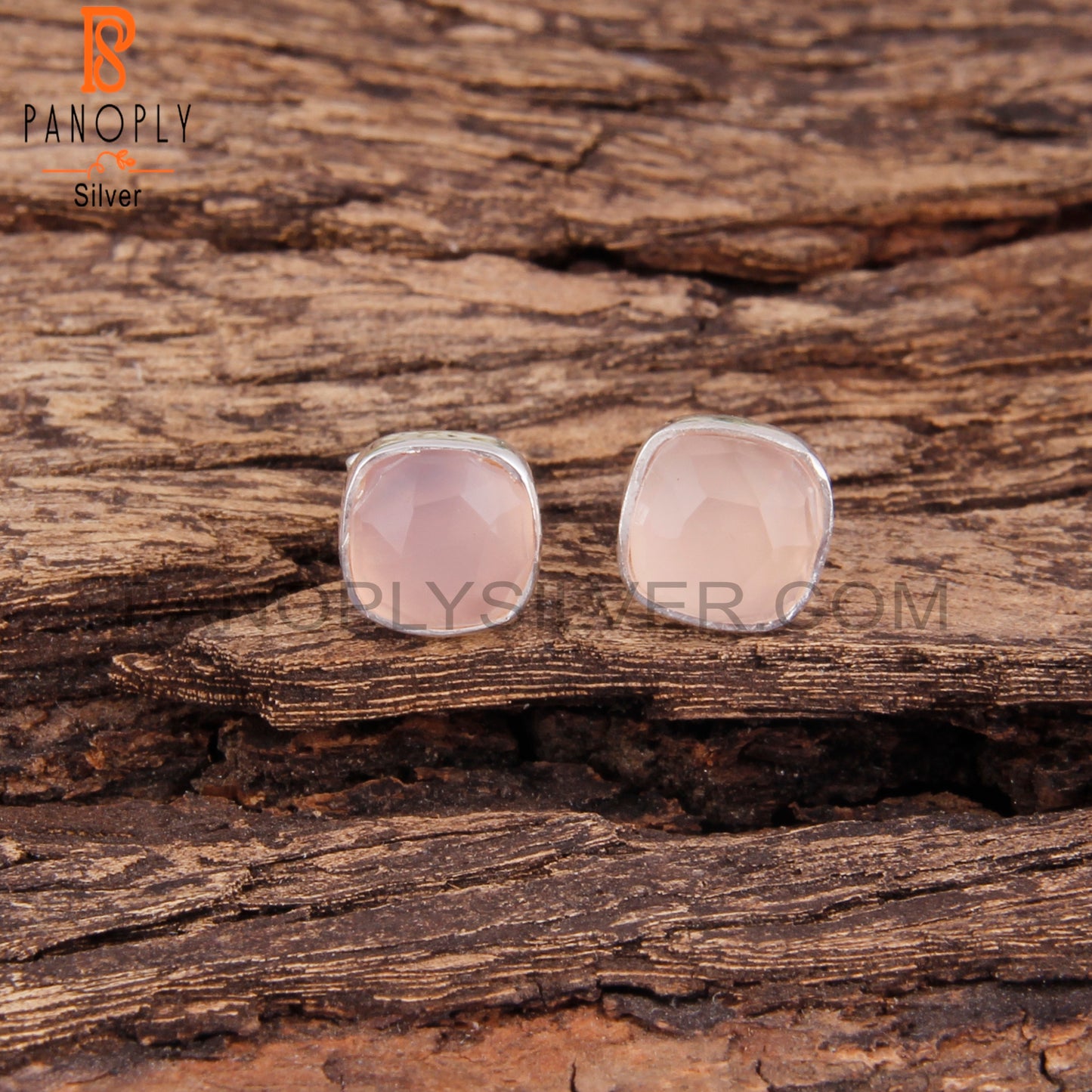 Rose Quartz Cushion 925 Sterling Silver Stud Earrings