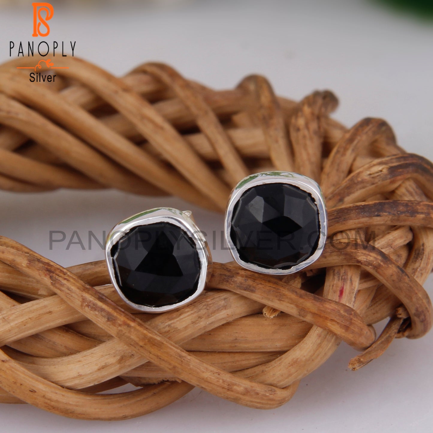 Black Onyx Cushion 925 Sterling Silver Stud Earrings