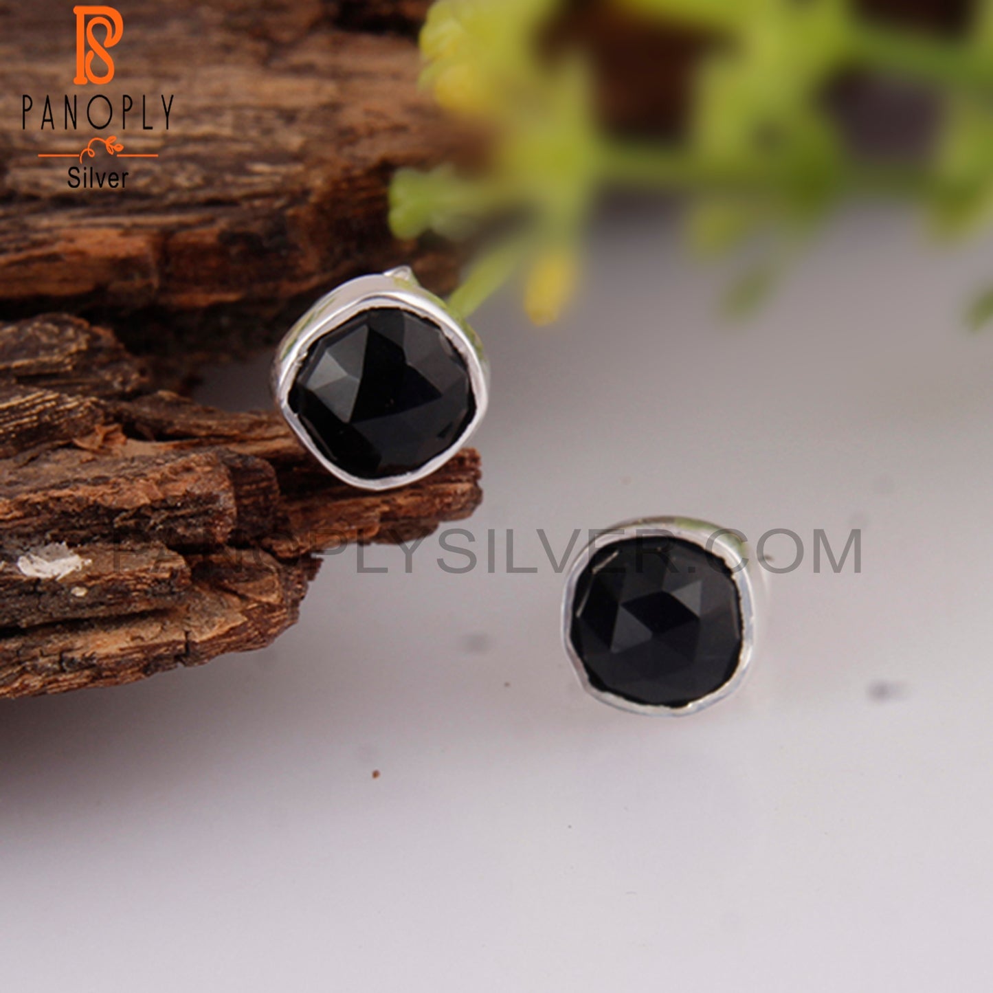 Black Onyx Cushion 925 Sterling Silver Stud Earrings
