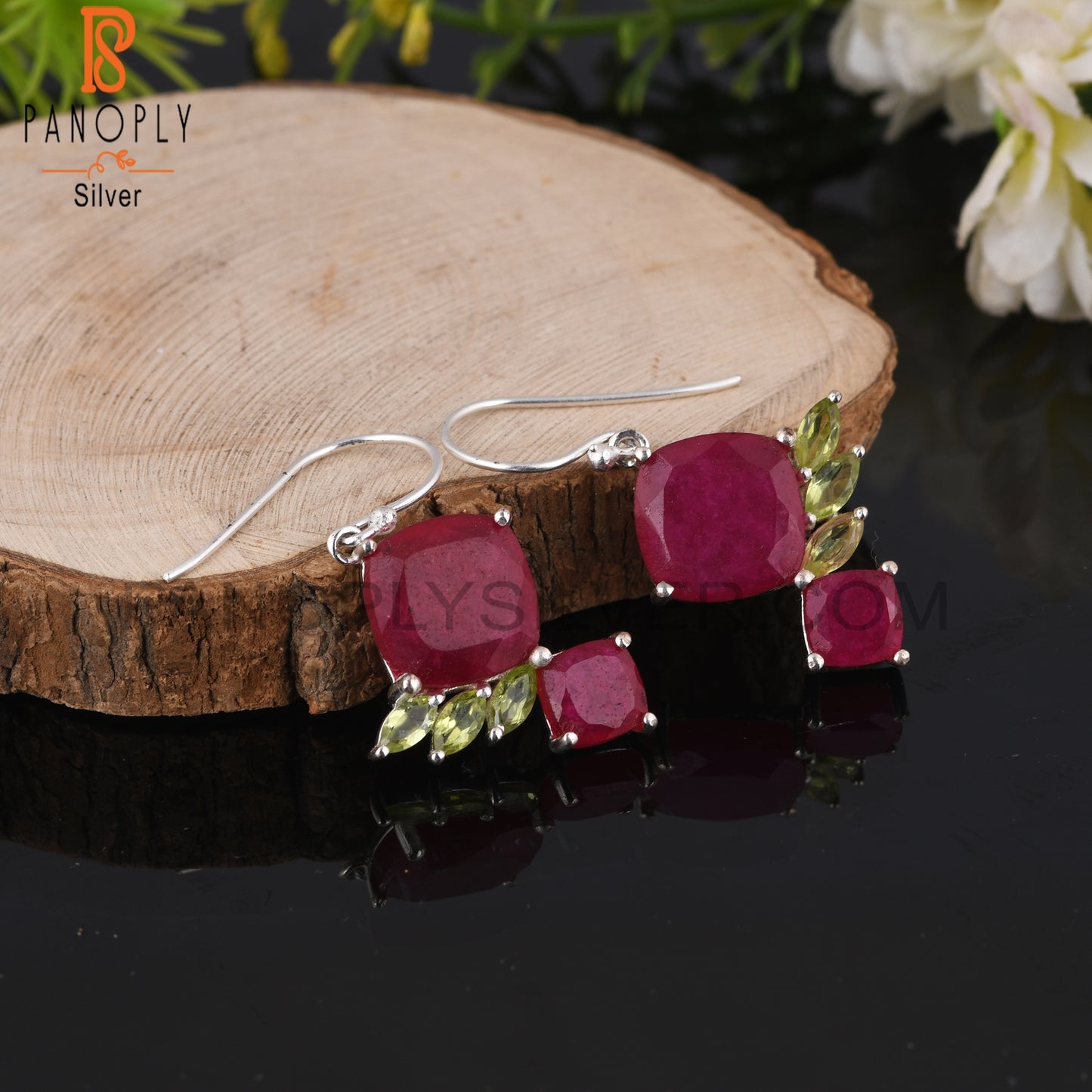 Peridot & Ruby 925 Sterling Silver Women’s Earrings