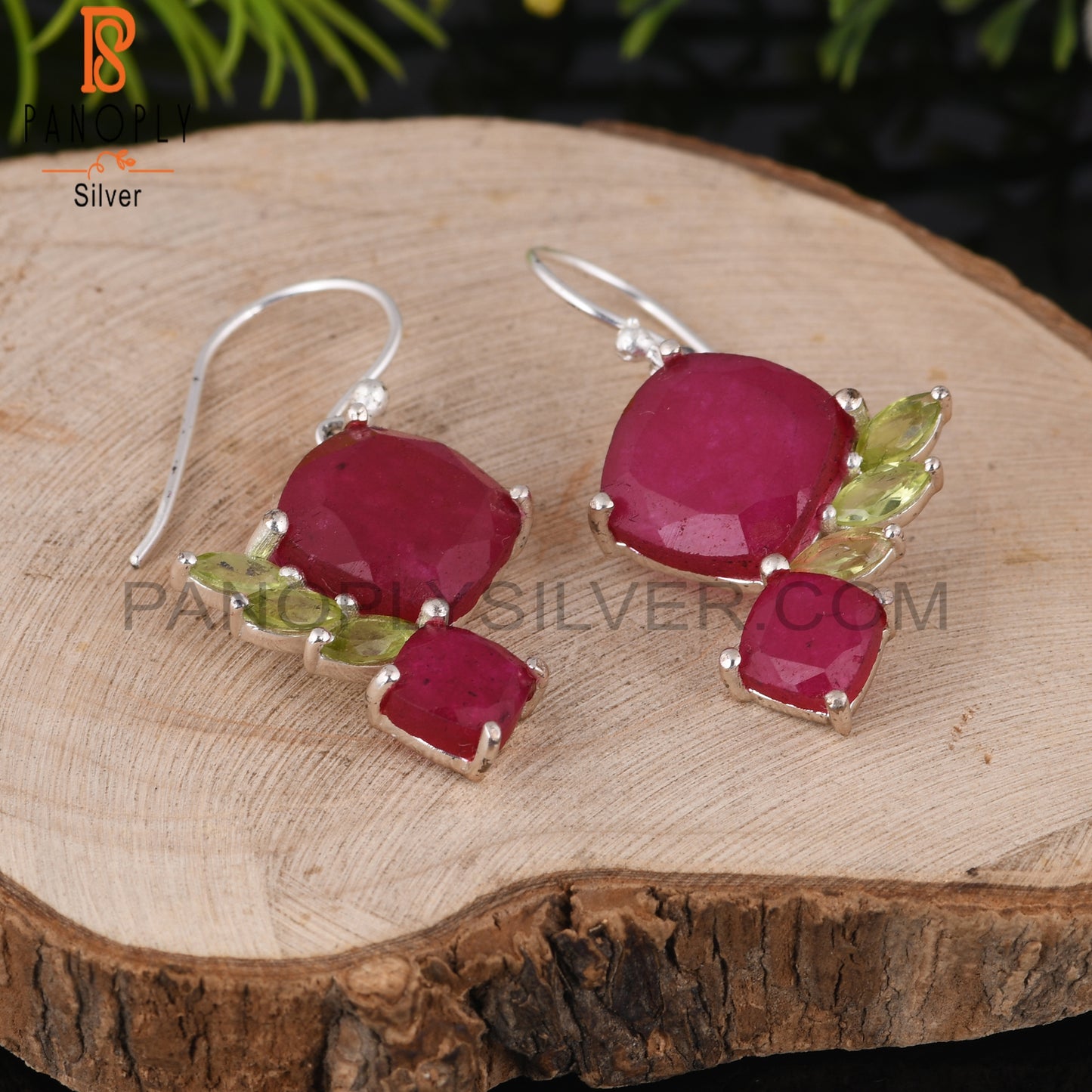 Peridot & Ruby 925 Sterling Silver Women’s Earrings