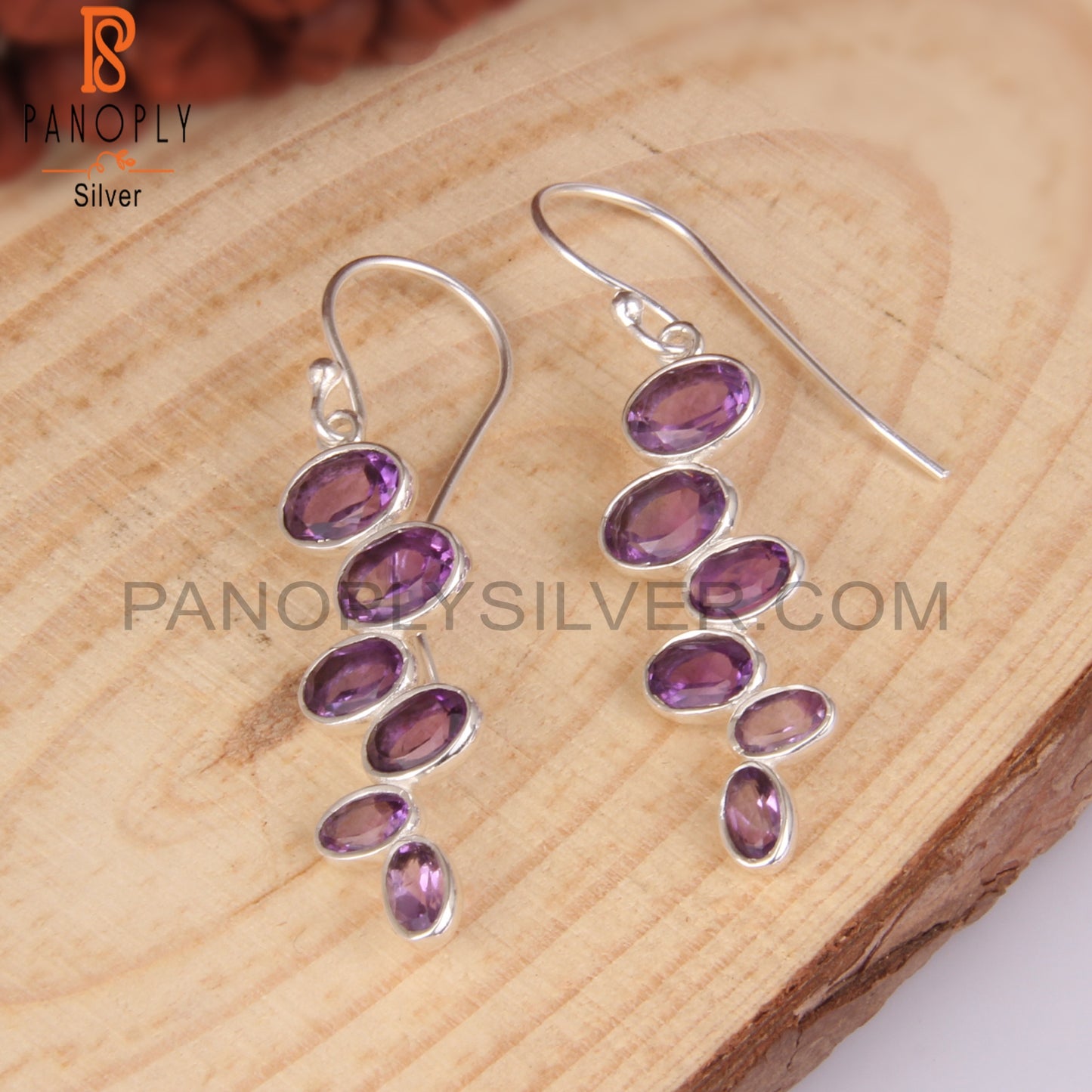 Amethyst Oval 925 Sterling Silver Dangle Earrings
