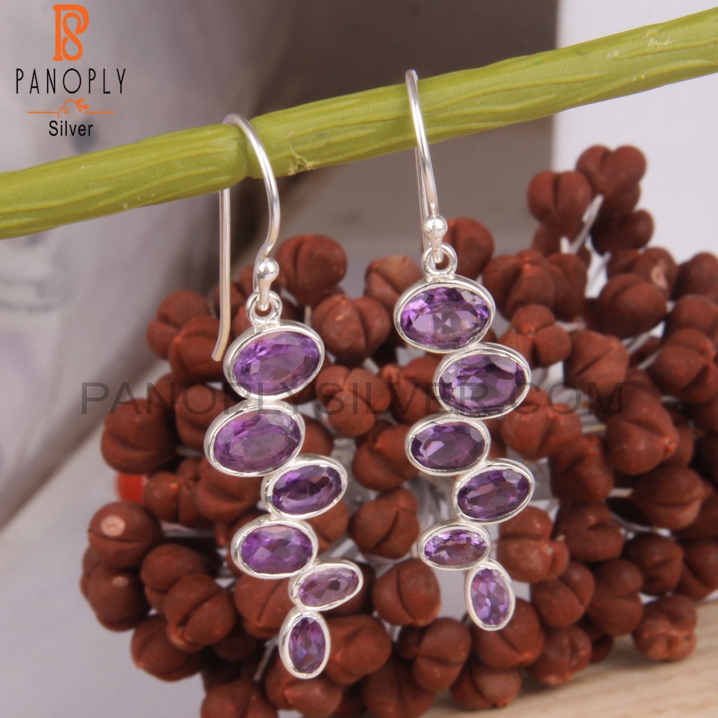 Amethyst Oval 925 Sterling Silver Dangle Earrings