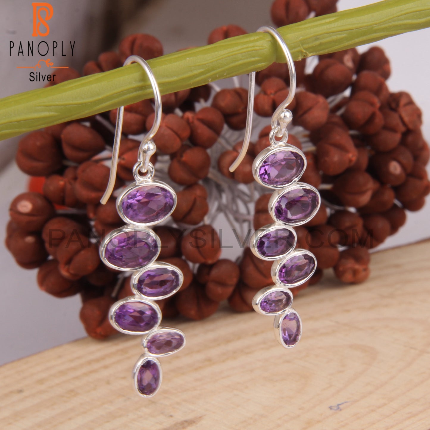 Amethyst Oval 925 Sterling Silver Dangle Earrings