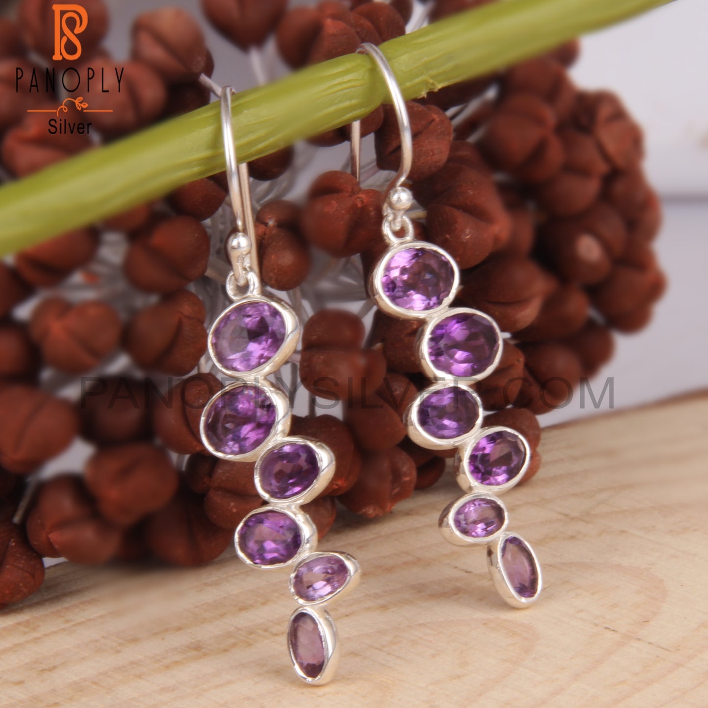 Amethyst Oval 925 Sterling Silver Dangle Earrings