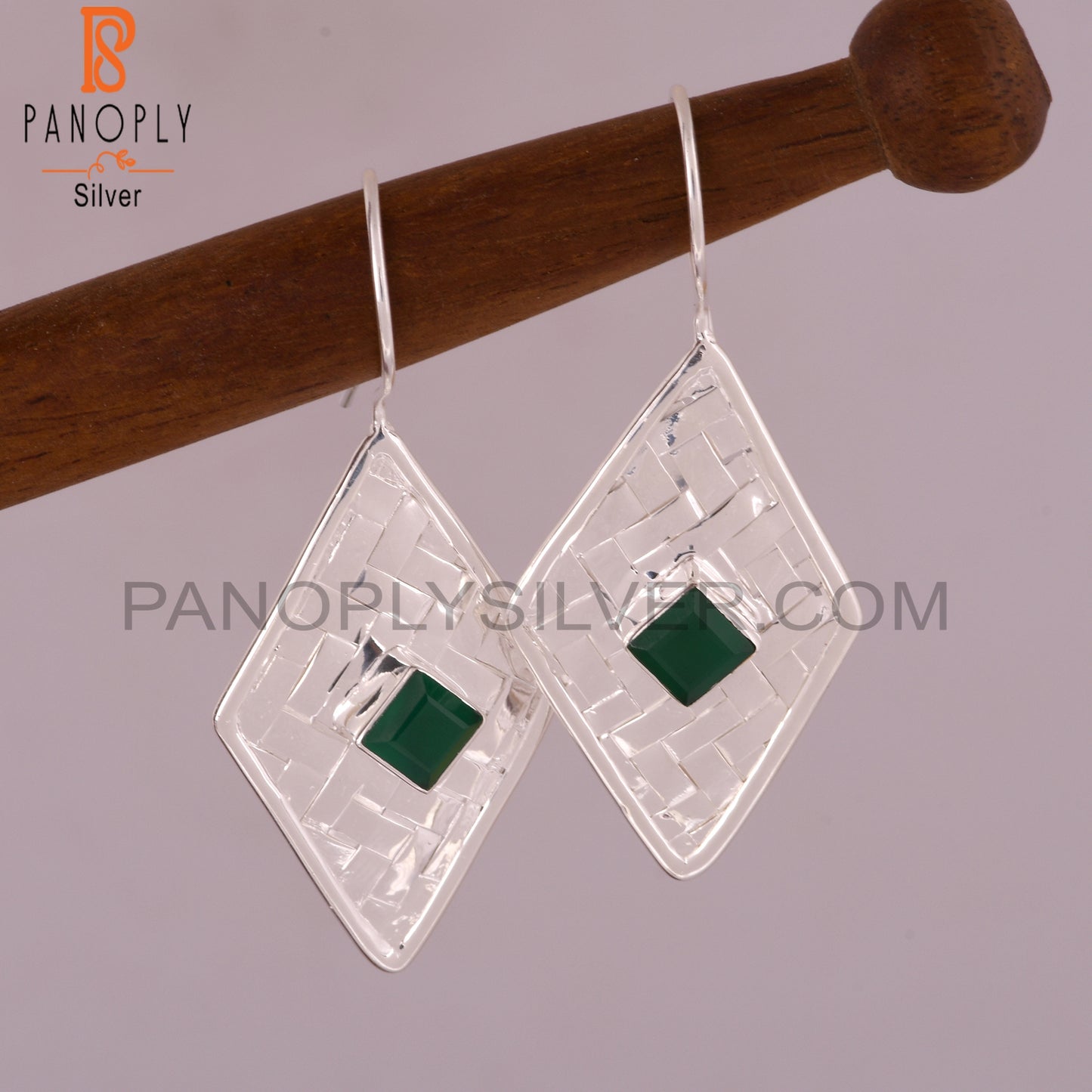 Green Onyx Square Shape 925 Sterling Silver Earrings