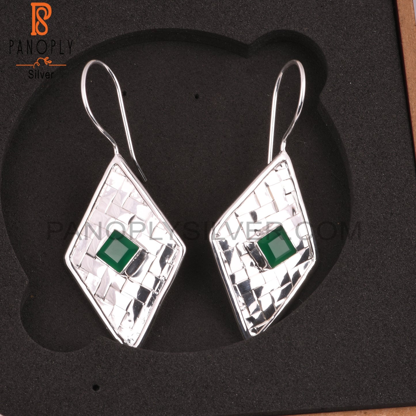 Green Onyx Square Shape 925 Sterling Silver Earrings