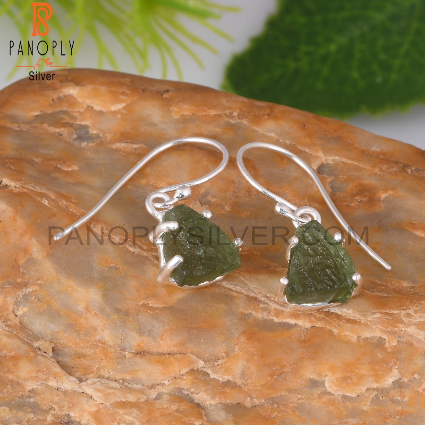 Moldavite Rough 925 Sterling Silver Earrings