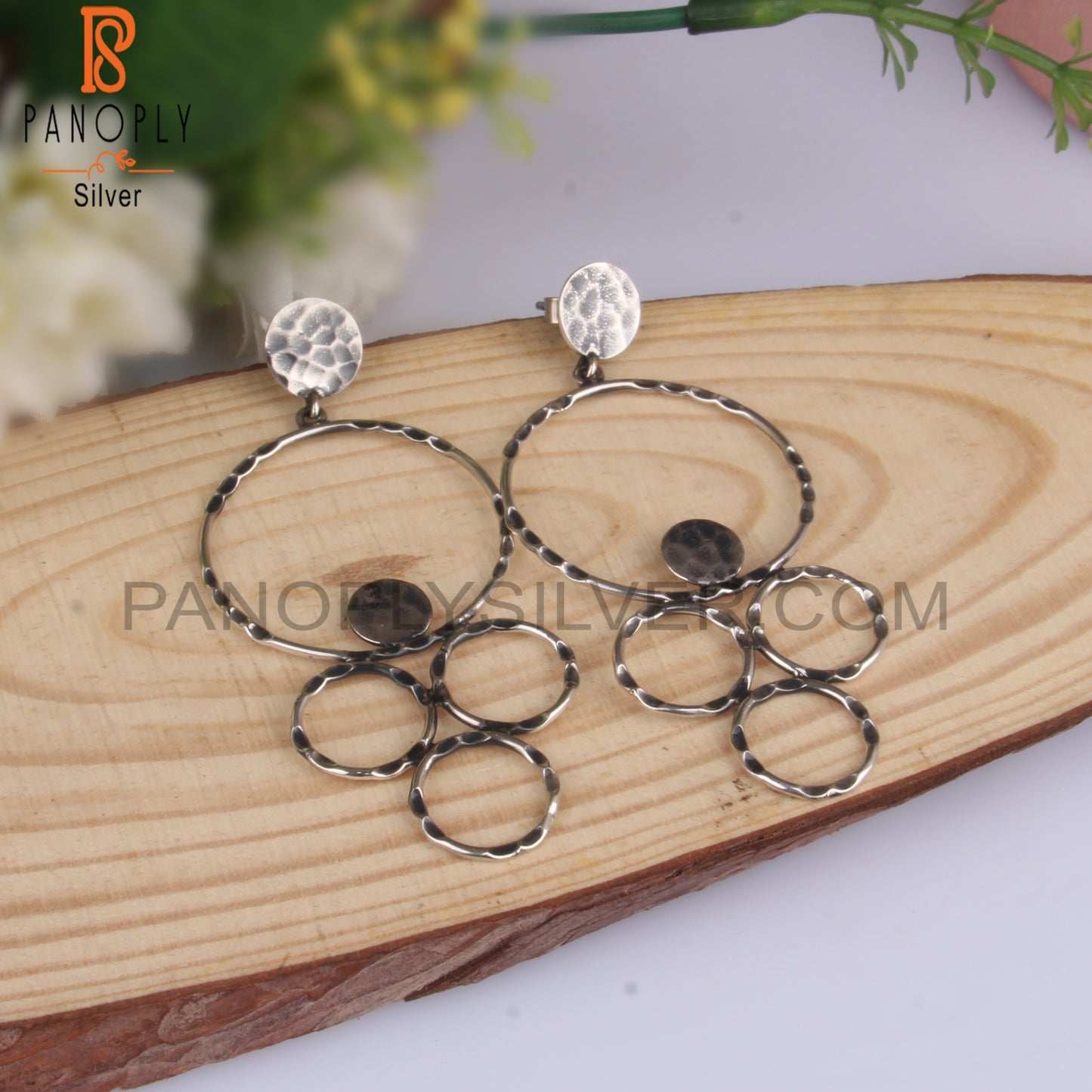 Geometric Textured 925 Sterling Silver Chandelier Earrings