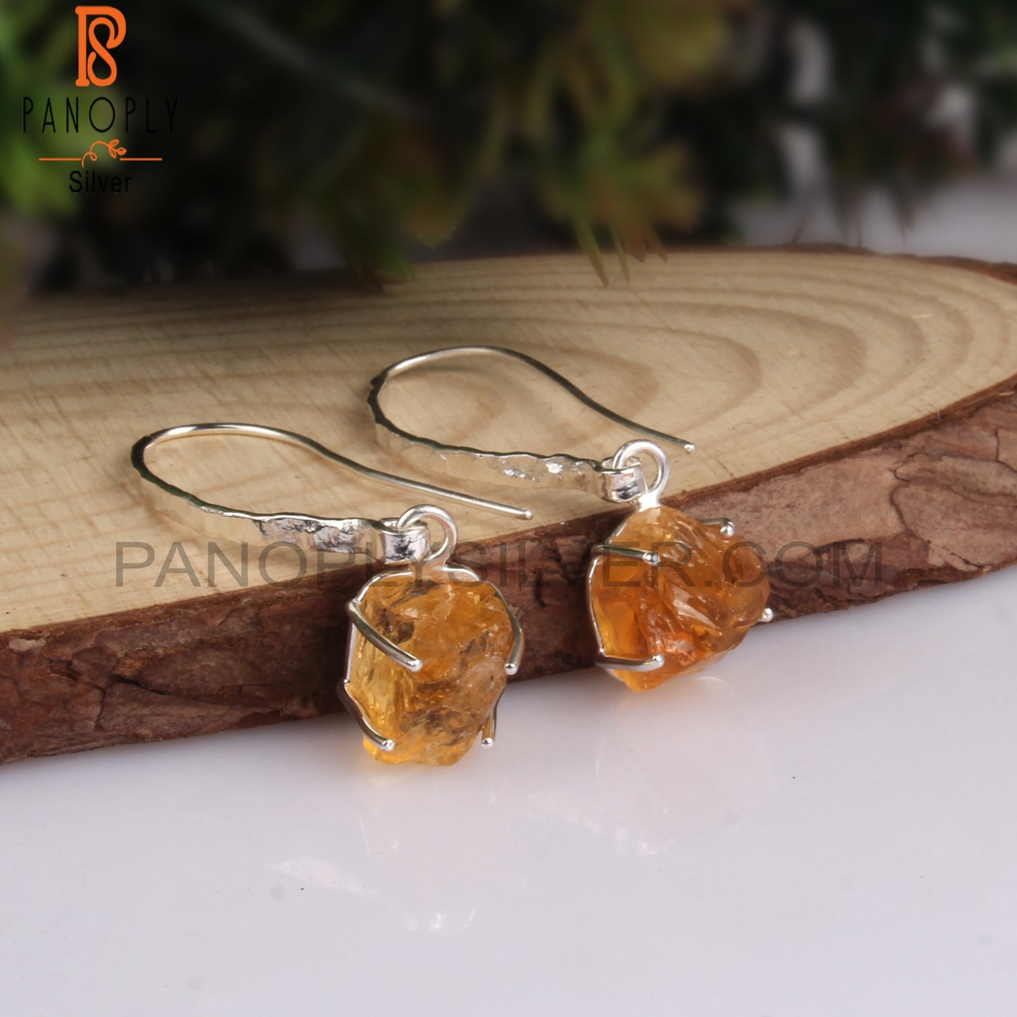 Rough Citrine 925 Sterling Silver Earrings Birthday Gift