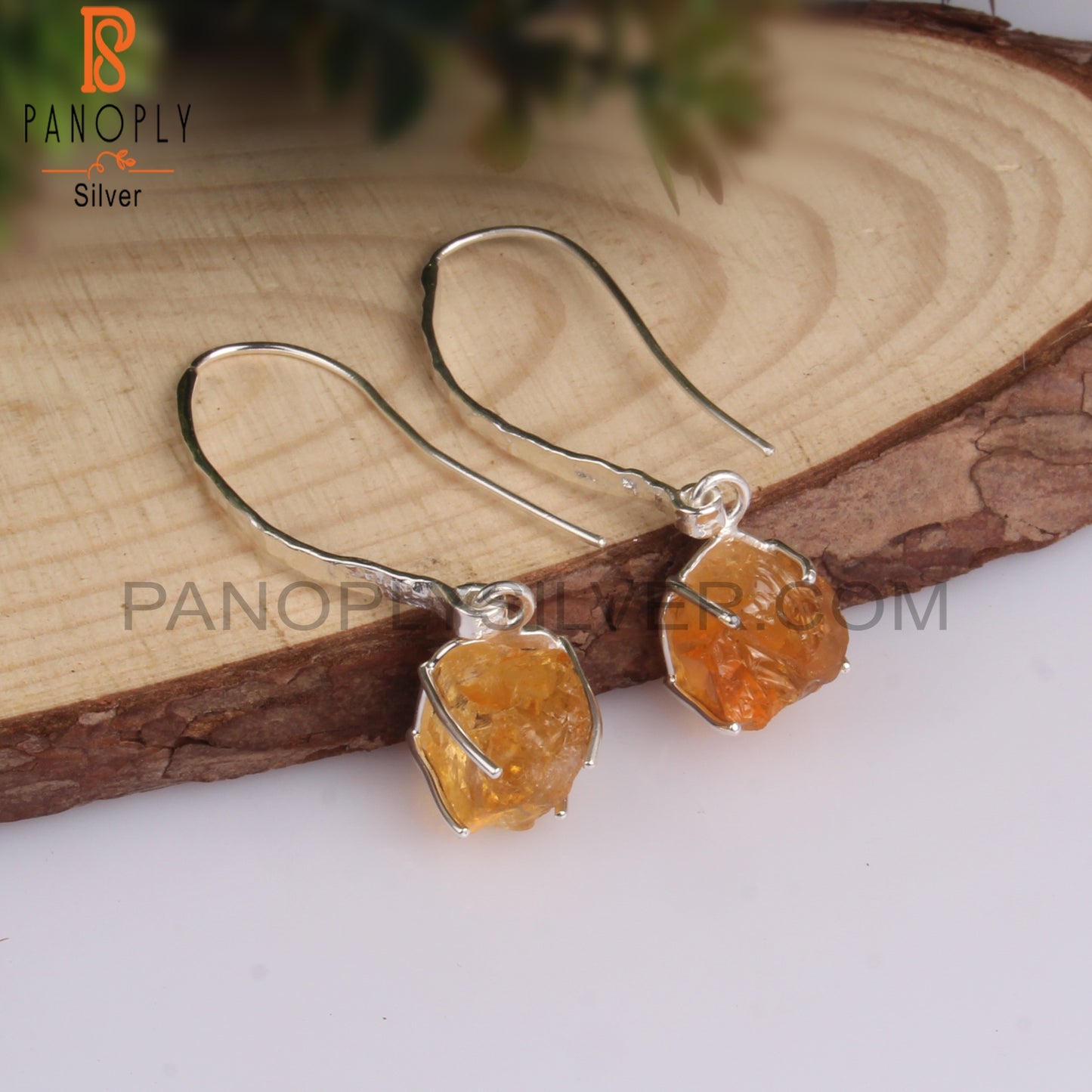 Rough Citrine 925 Sterling Silver Earrings Birthday Gift
