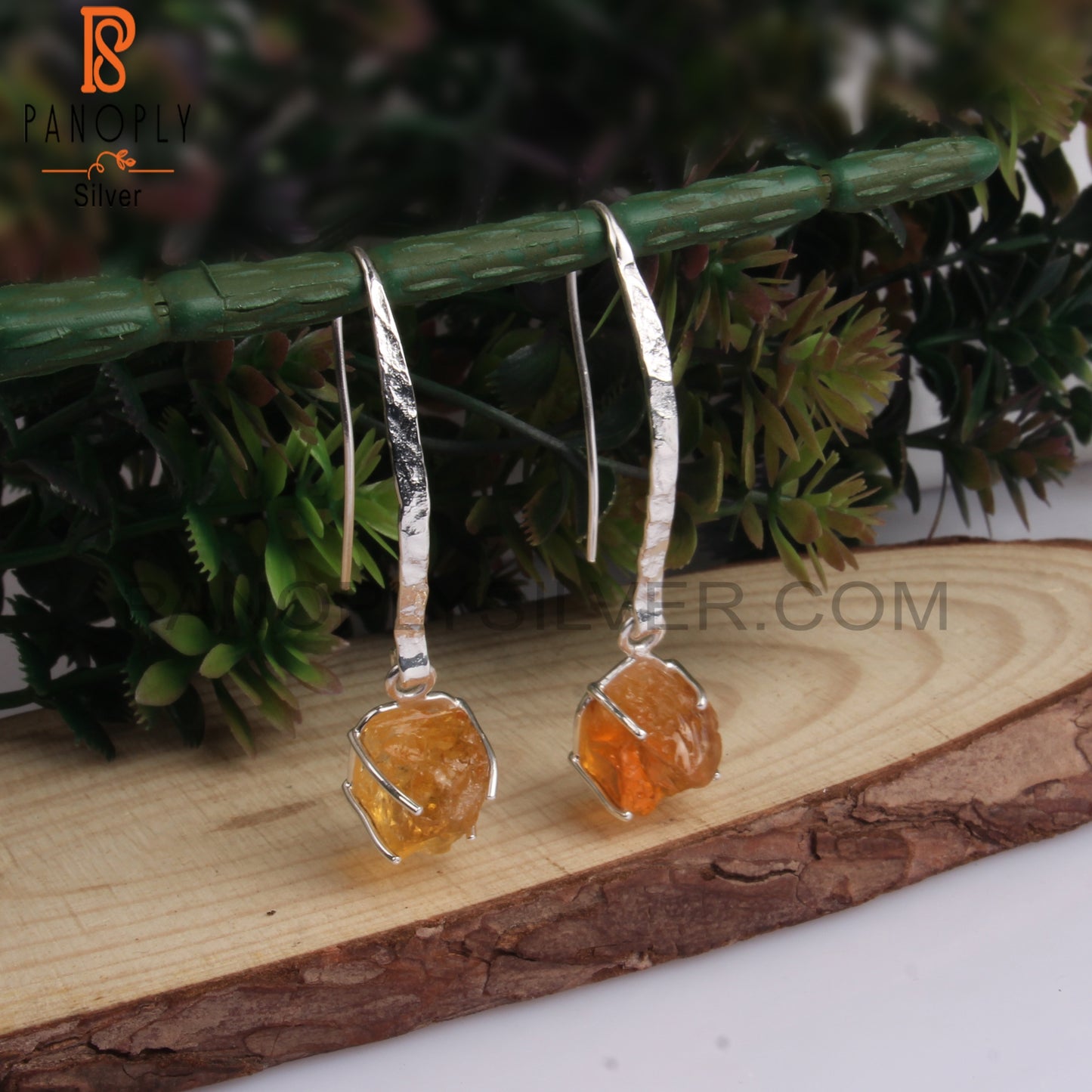Rough Citrine 925 Sterling Silver Earrings Birthday Gift