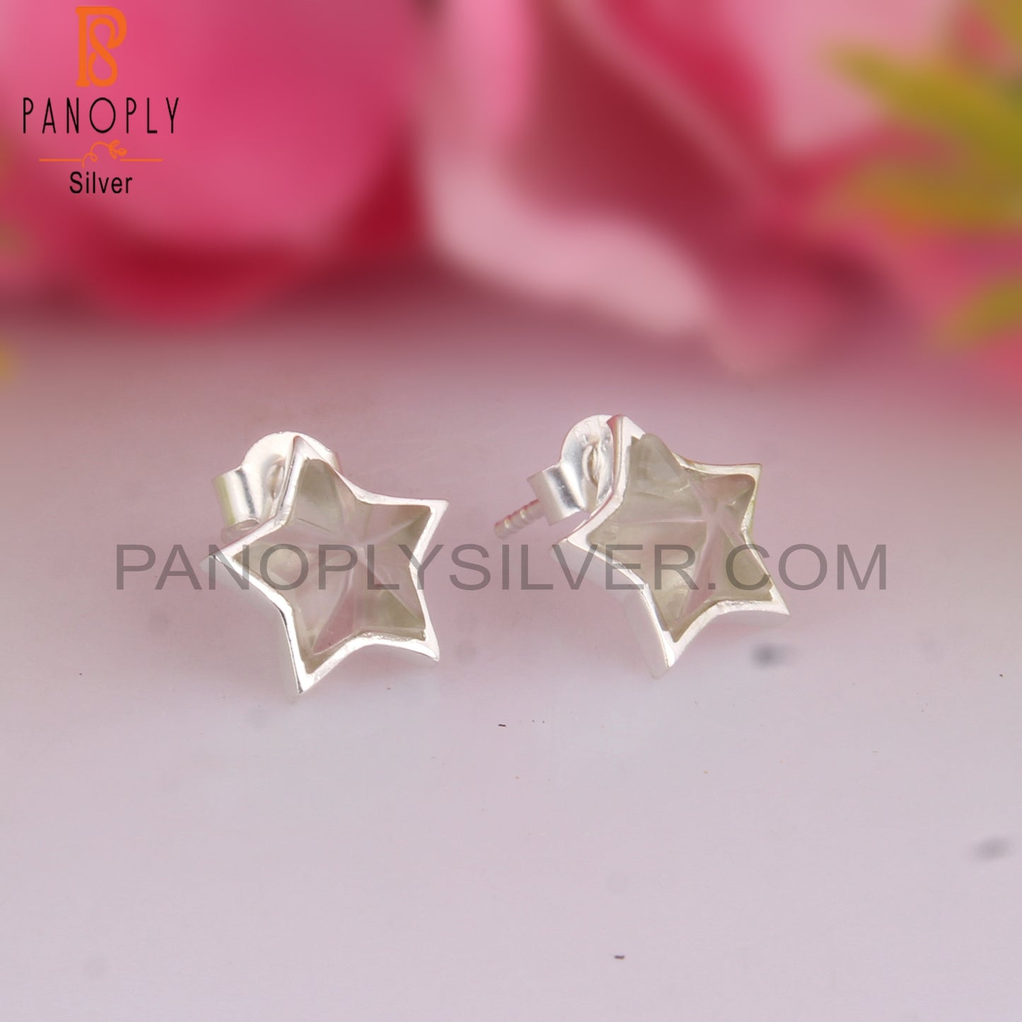 Green Amethyst Star Shape 925 Sterling Silver Studs Earrings