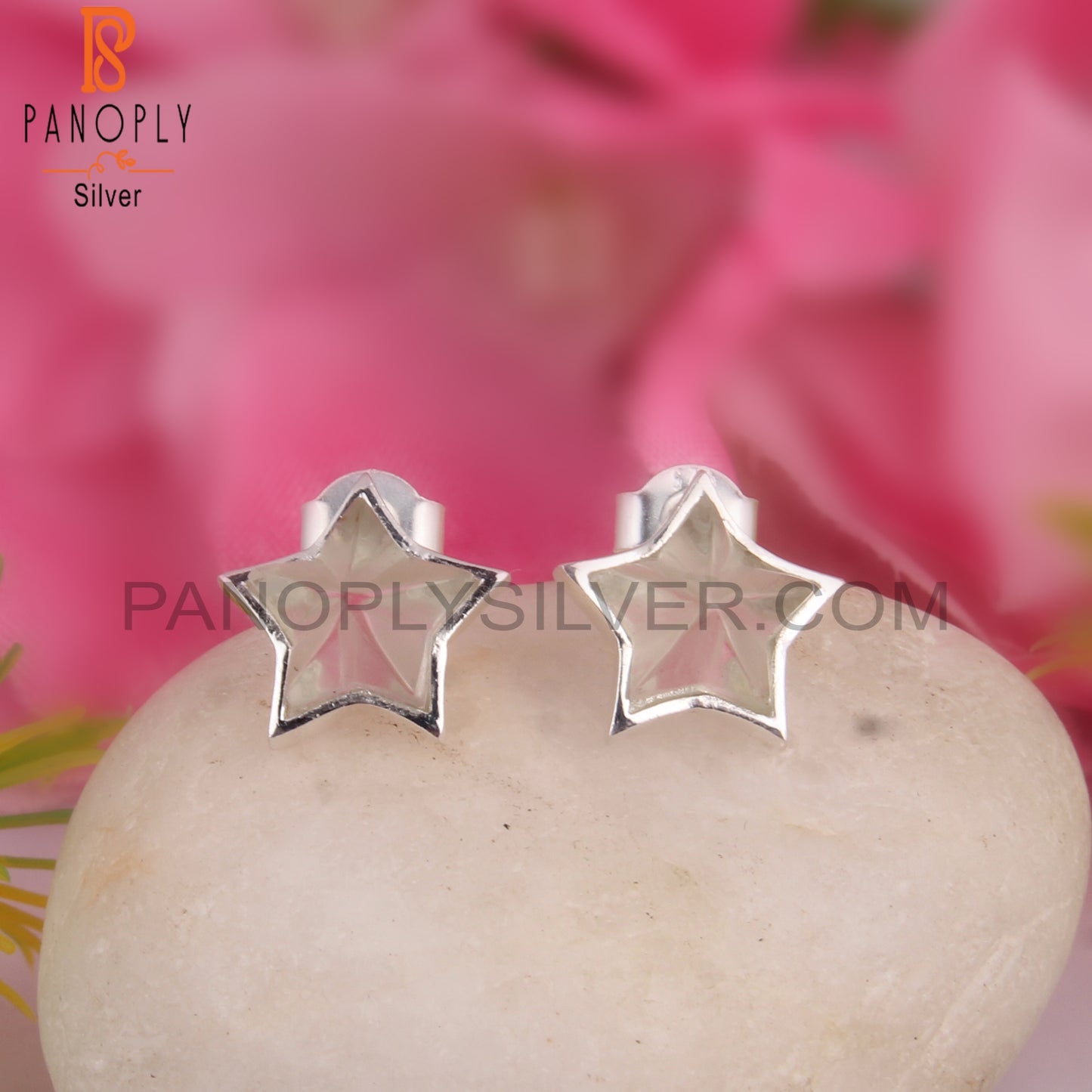 Green Amethyst Star Shape 925 Sterling Silver Studs Earrings