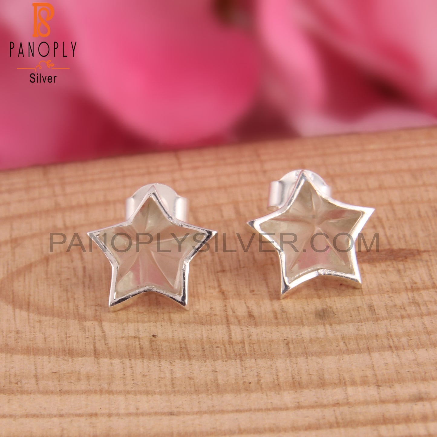 Green Amethyst Star Shape 925 Sterling Silver Studs Earrings
