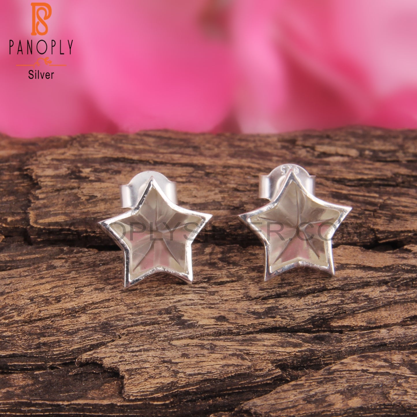 Green Amethyst Star Shape 925 Sterling Silver Studs Earrings