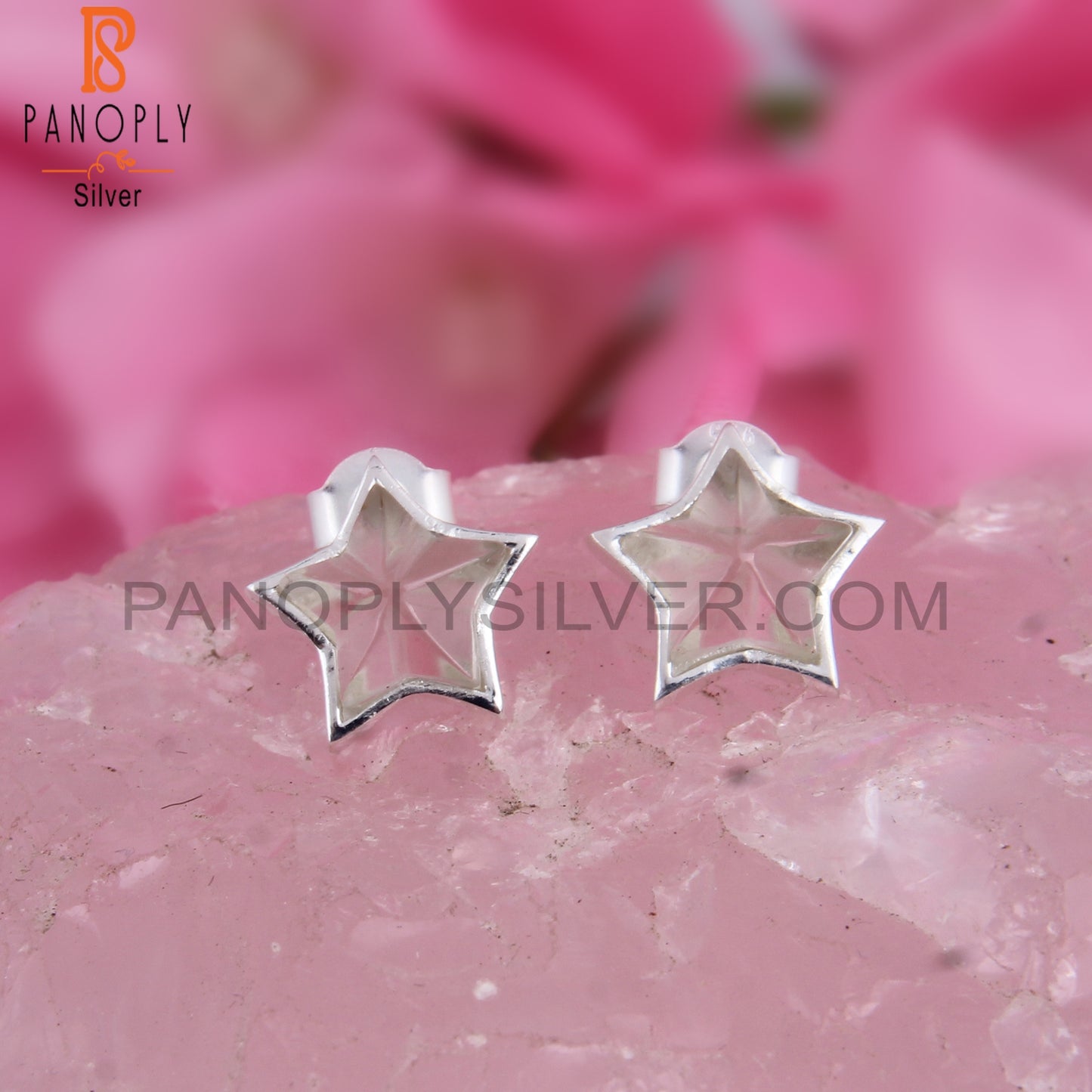 Green Amethyst Star Shape 925 Sterling Silver Studs Earrings