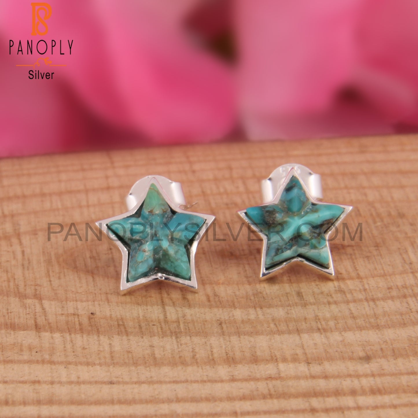 Kingman Turquoise Star 925 Sterling Silver Studs Earrings