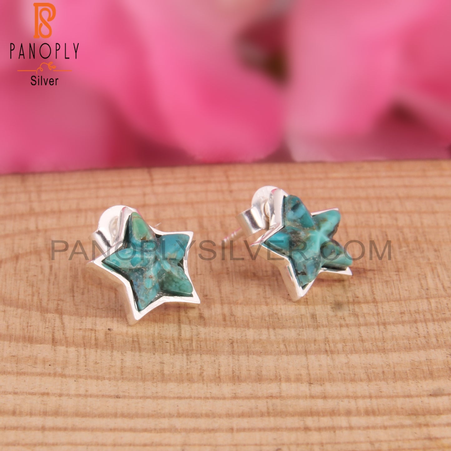 Kingman Turquoise Star 925 Sterling Silver Studs Earrings