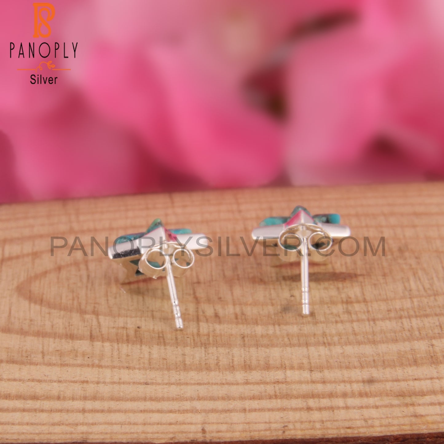 Kingman Turquoise Star 925 Sterling Silver Studs Earrings