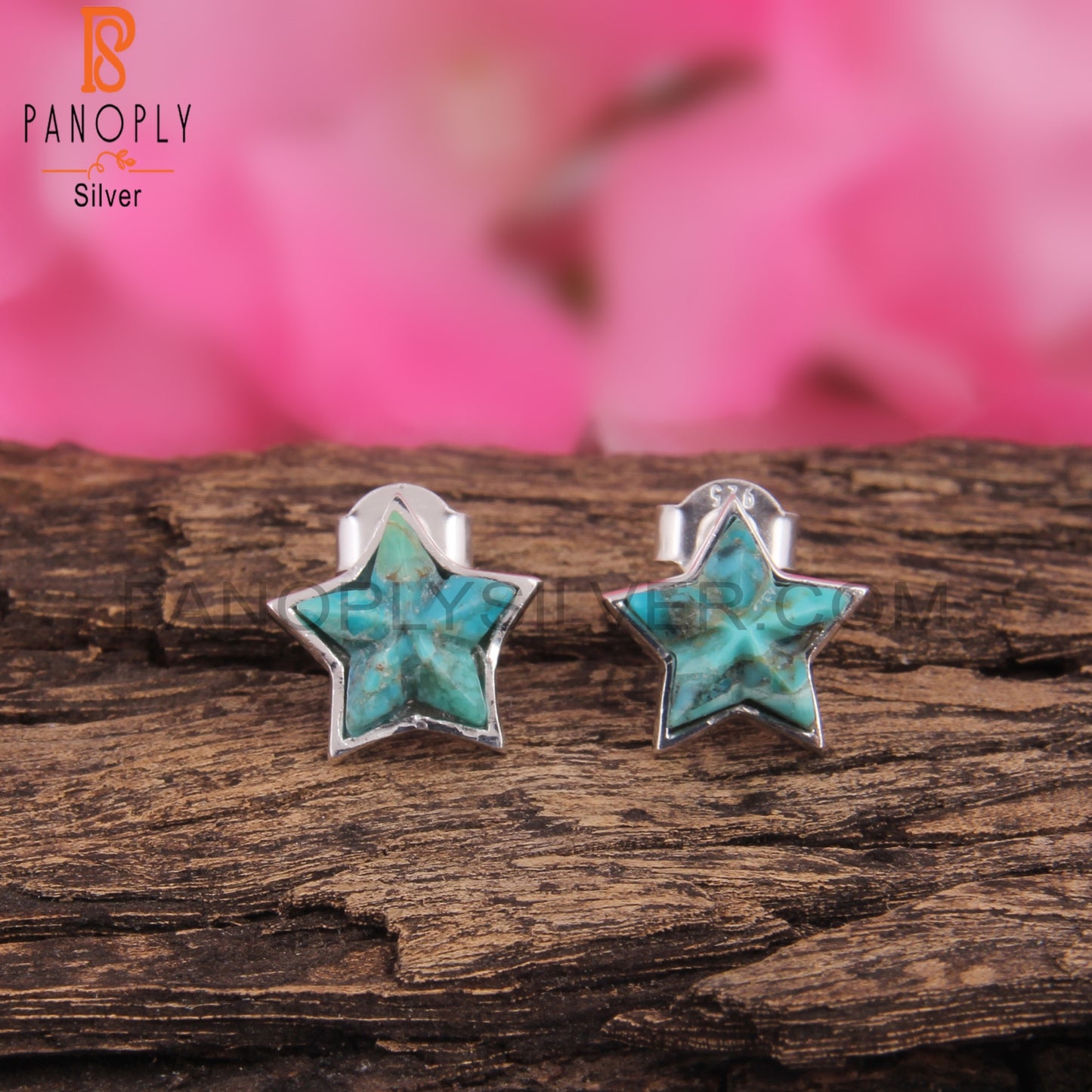 Kingman Turquoise Star 925 Sterling Silver Studs Earrings