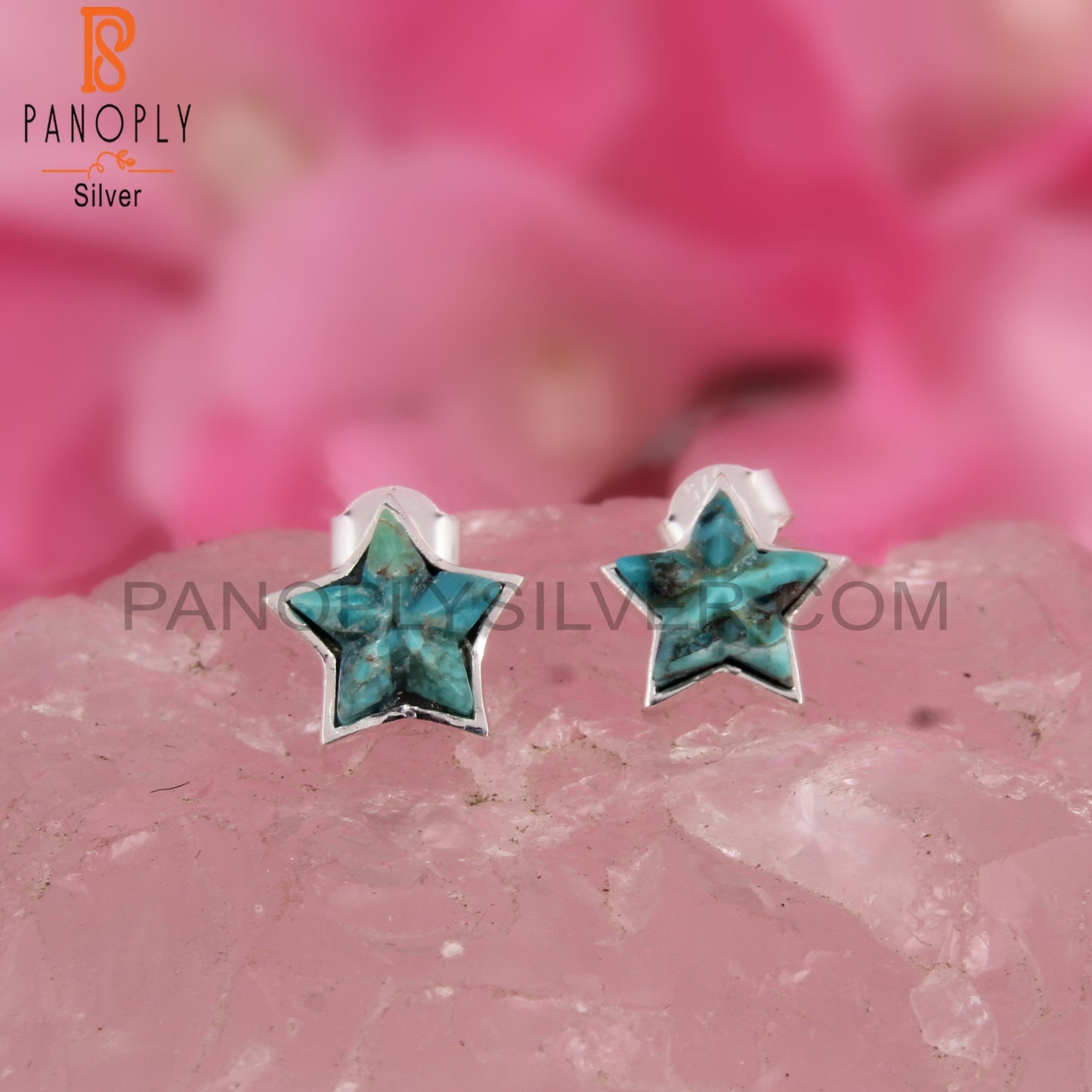 Kingman Turquoise Star 925 Sterling Silver Studs Earrings