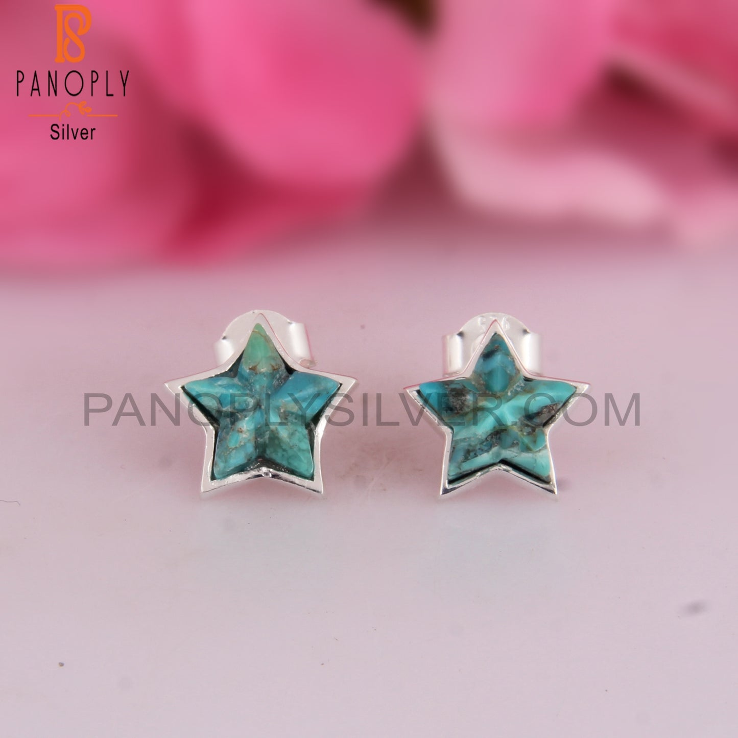 Kingman Turquoise Star 925 Sterling Silver Studs Earrings