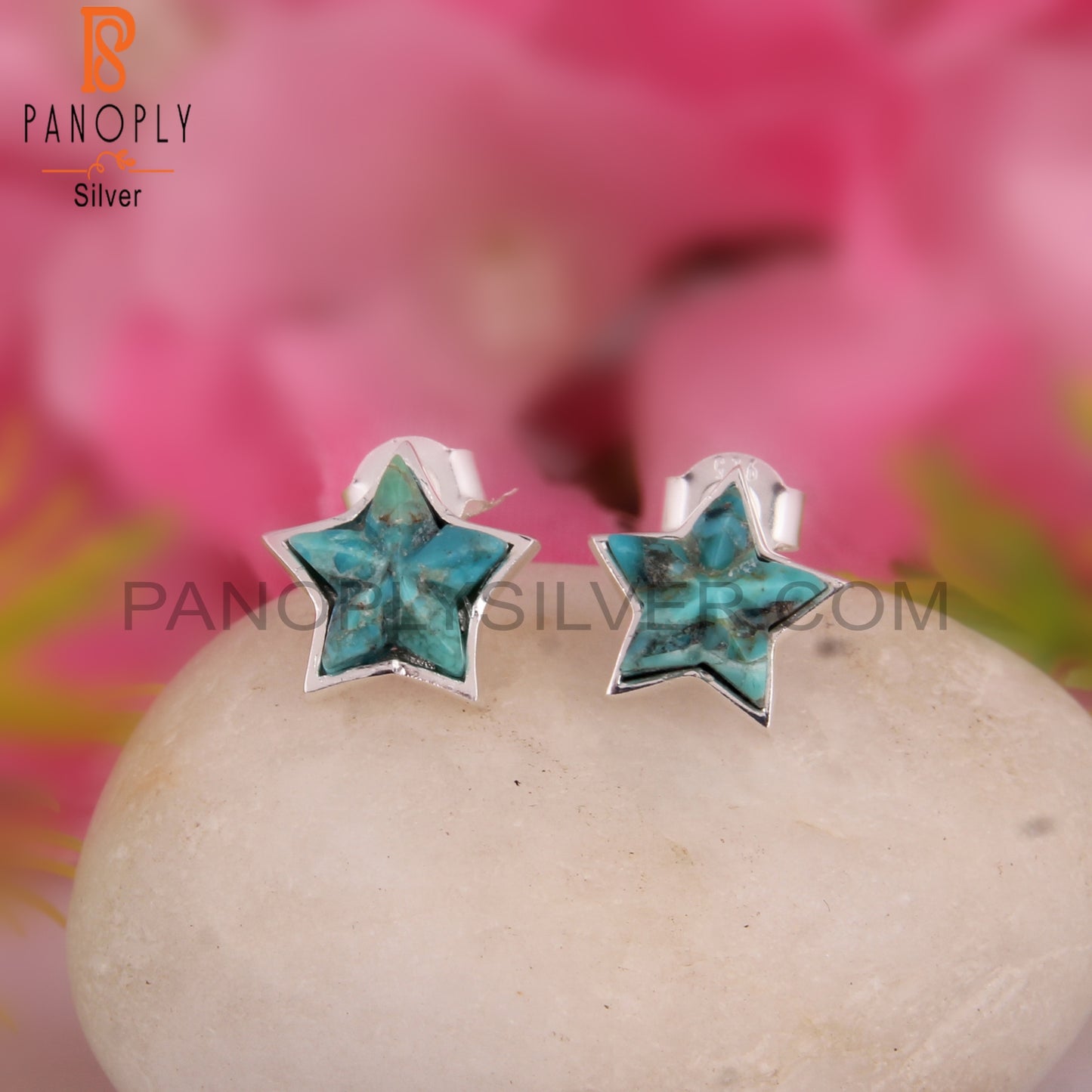 Kingman Turquoise Star 925 Sterling Silver Studs Earrings