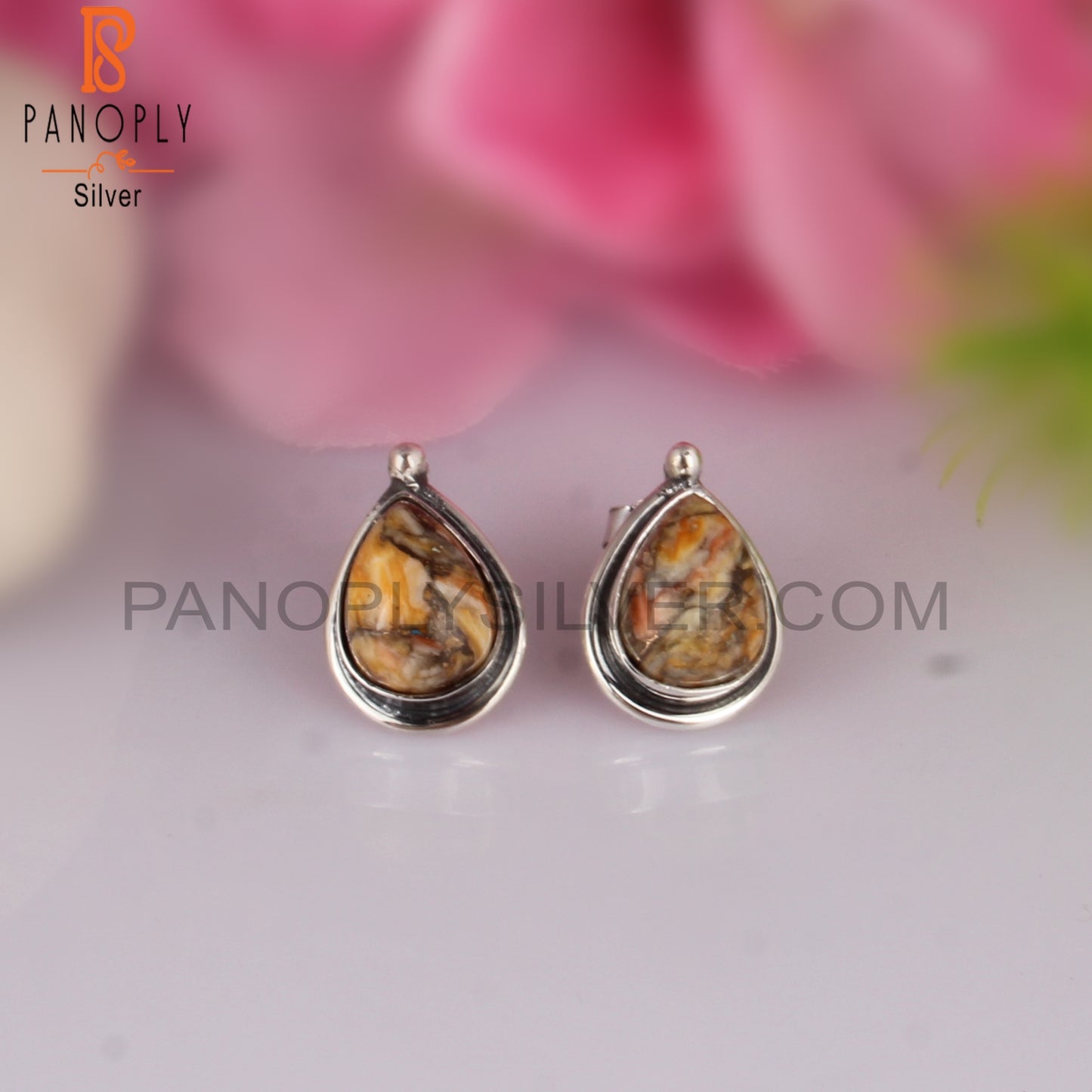 Mojave Copper Bumblebee Turquoise Pear 925 Silver Earrings